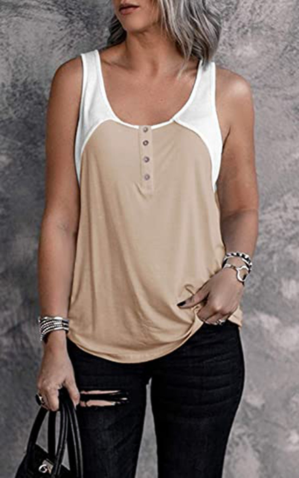 Women's military cut top with button placket Ivyshape