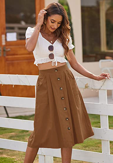 Women's A-line skirt with pockets and button placket Ivyshape