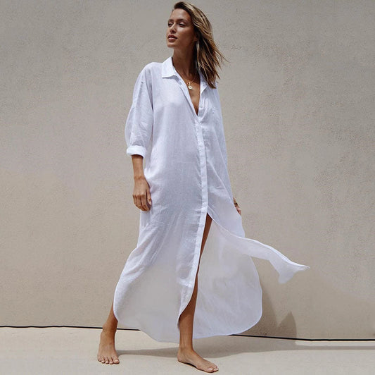 Women's beach blouse with a casual fit and elegant collar Ivyshape