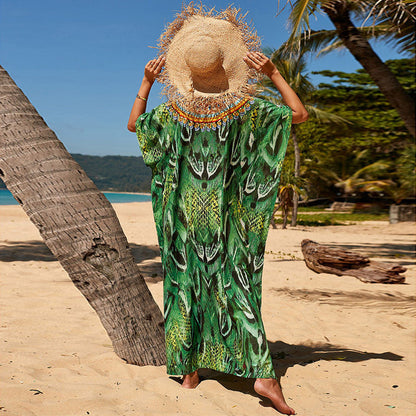 Women's beach kaftan with intricate tropical pattern and relaxed fit Ivyshape