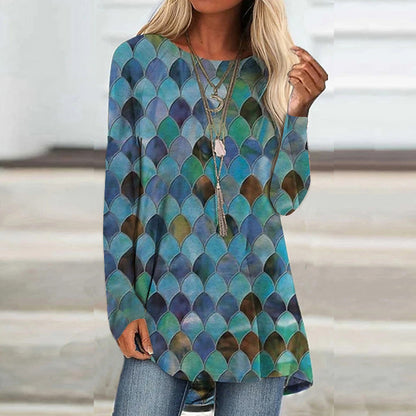 Women's Long Sleeve Tunic with Modern Pattern Ivyshape
