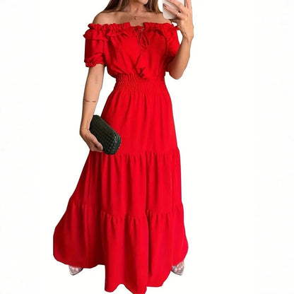 Women's maxi dress with ruffle details and off-shoulder design Ivyshape