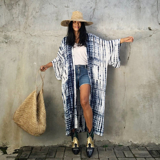 Women’s summer light beach kimono with artistic batik design Ivyshape