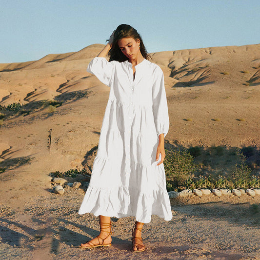 Women's casual maxi dress with relaxed fit and continuous button placket Ivyshape