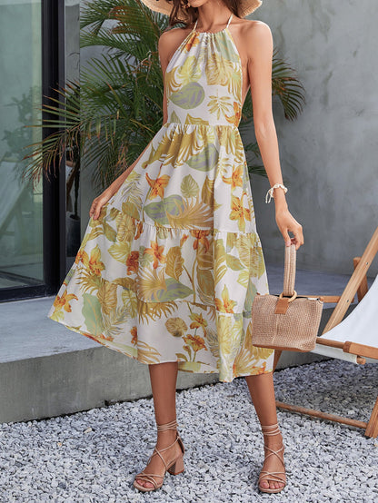 Ladies summer maxi dress with floral design and straps Ivyshape