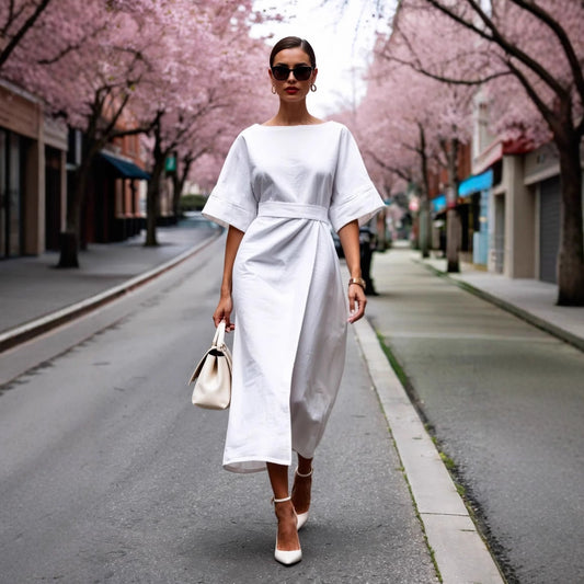 Ladies Elegant Wrap Dress with Wide Cut Sleeves and Fitted Design Ivyshape