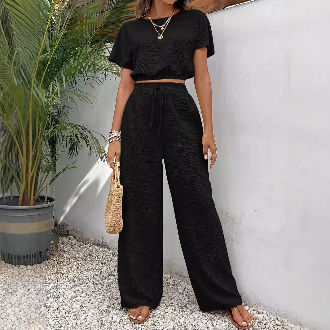 Women's Cropped Top and Wide-Leg Pants Set Ivyshape