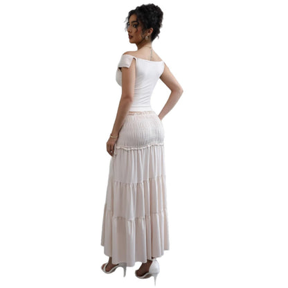 Women's Off-Shoulder Cut-Out Top and Tiered Maxi Dress Set Ivyshape