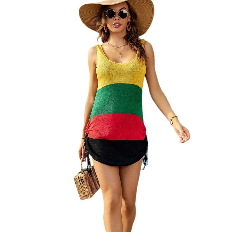 Women's casual beach dress with adjustable ruffled hem Ivyshape