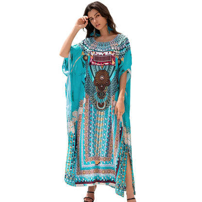 Women’s beach dress with large graphic print and wide sleeves Ivyshape