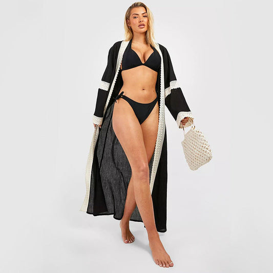 Women's Transparent Beach Kimono with Luxurious Crochet Design and Loose Fit Ivyshape