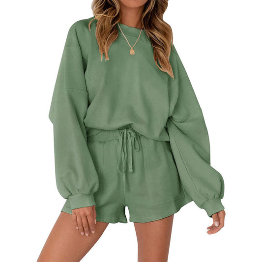 Women's Casual Sports Set with Loose Sweatshirt and Shorts Ivyshape