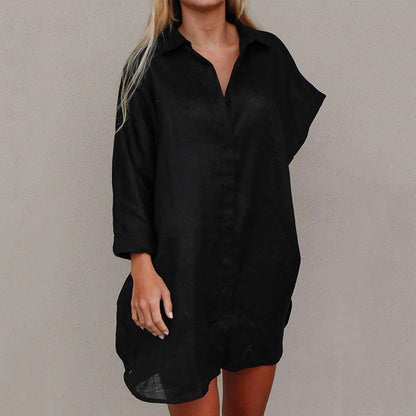 Ladies airy linen shirt dress Ivyshape