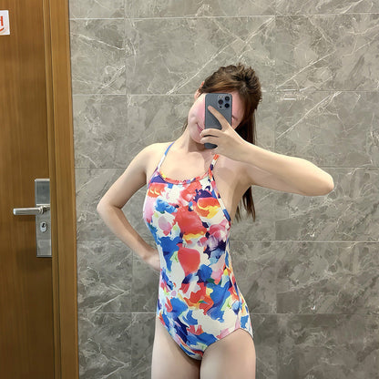 Ladies sporty one-piece swimsuit with stylish color pattern and adjustable straps Ivyshape