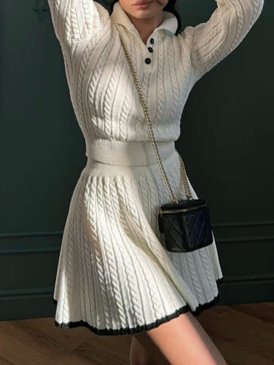 Women's knitted dress with textured cable pattern and polo collar Ivyshape