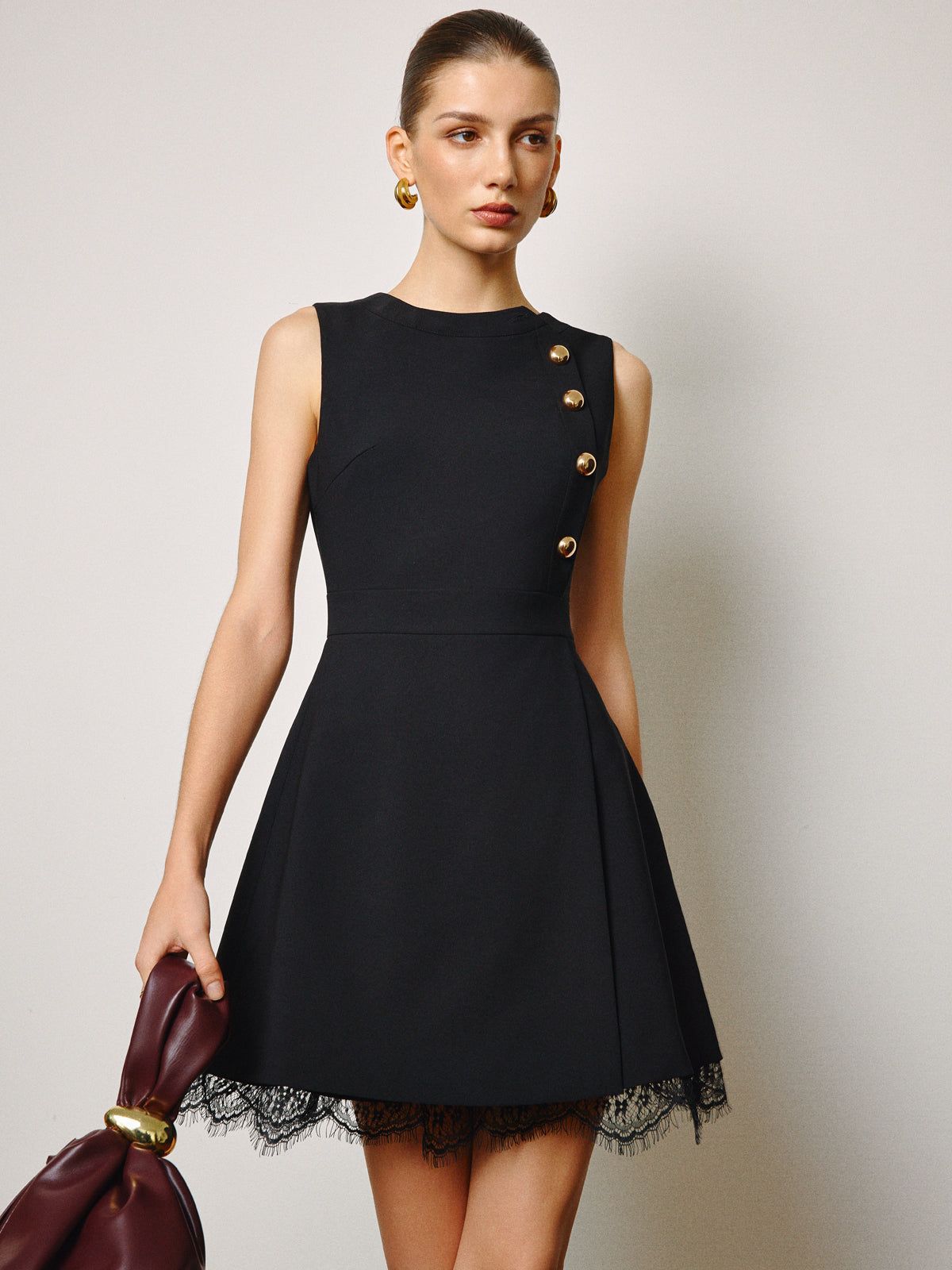 Women's A-line dress with lace trim Ivyshape