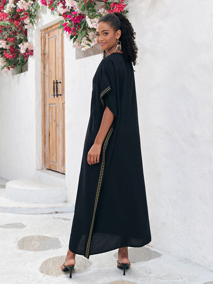 Ladies beach poncho with artistic gold embroidery design Ivyshape
