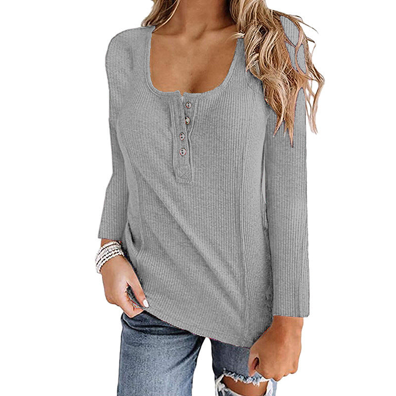 Women's long sleeve shirt with textured rib design and button placket Ivyshape