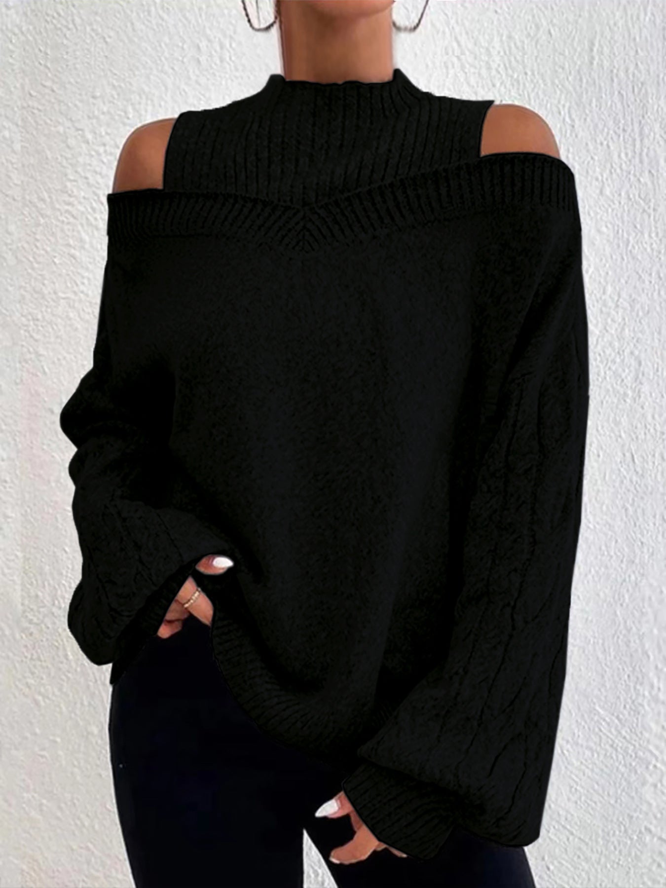 Women's fashionable sweater with off-shoulder design and textured knit Ivyshape