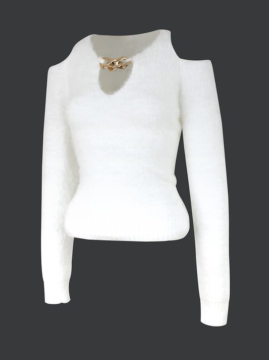 Women's elegant crop pullover with keyhole neckline and shiny decorative details Ivyshape