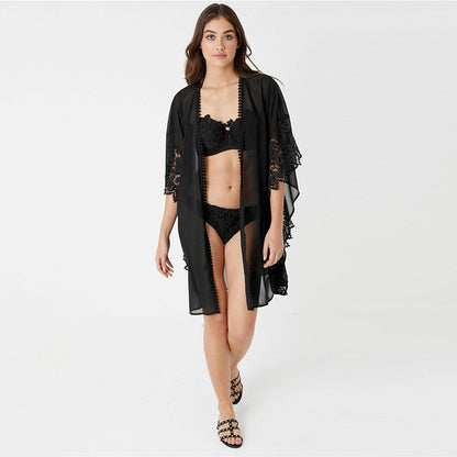 Women's transparent beach kimono with elaborate crochet decoration Ivyshape