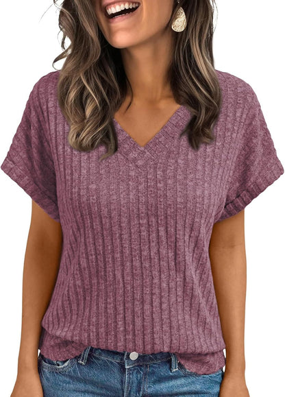 Women V-Neck Ribbed Top Ivyshape