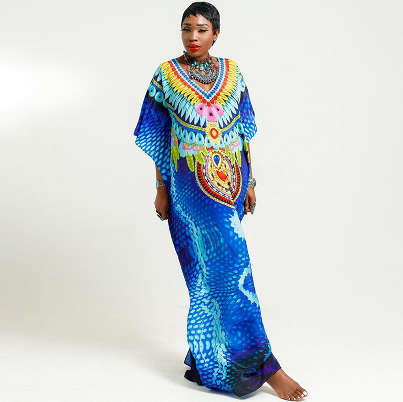 Women’s Maxi Kaftan with intricate tribal pattern and elegant V-neck Ivyshape