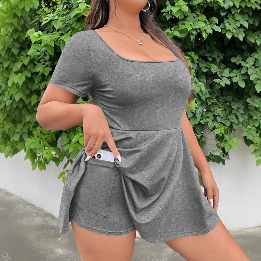 Ladies Round Neck Dress with Swinging Skirt Ivyshape