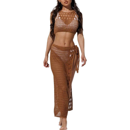 Women's Crocheted Beach Set with High-Rise Skirt and Crop Top Ivyshape
