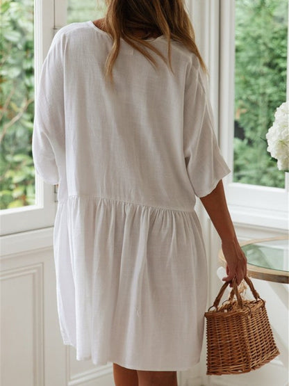 Women's casual short sleeve dress with button detail and pocket Ivyshape