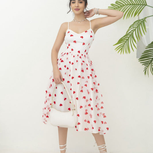 Women Heart Pattern A-Line Midi Dress Ivyshape