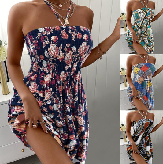Women's summer dress with extravagant chain patterns and off-shoulder design Ivyshape