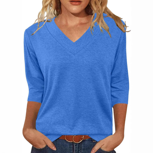 Women Relaxed Fit V-Neck Top Ivyshape