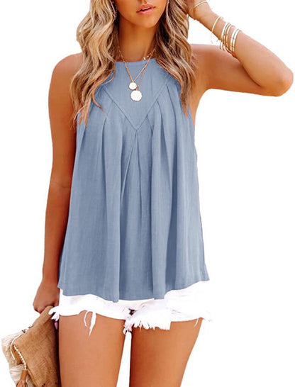 Women Pleated Halter Neck Blouse Ivyshape