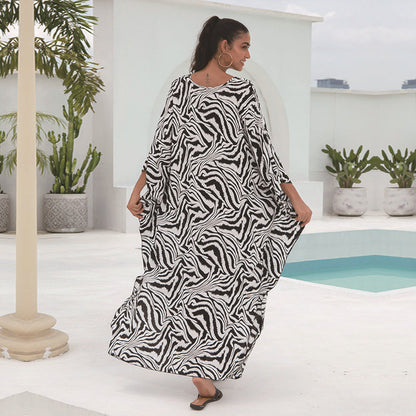 Women's Kaftan Dress with Elegant V-Neck and Wide Swinging Sleeves Ivyshape