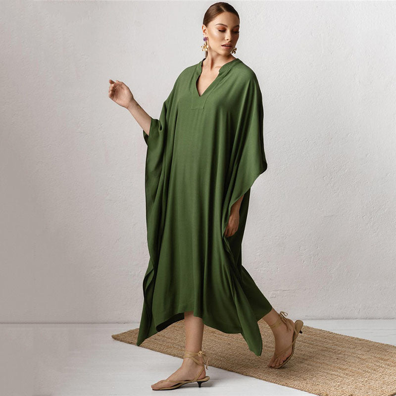 Women's elegant kaftan dress with deep V-neck and wide cut Ivyshape