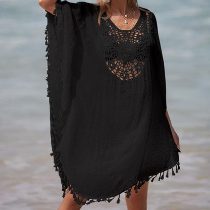 Women's airy beach tunic with fringed accents Ivyshape