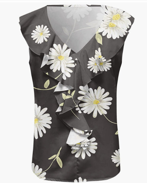 Ladies' elegant blouse shirt with voluminous ruffled hem and V-neck Ivyshape