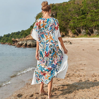 Ladies elegant beach robe with modern floral pattern Ivyshape