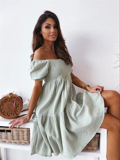 Women's Summer Off-Shoulder Dress with Ruffles and Deep Neckline Ivyshape