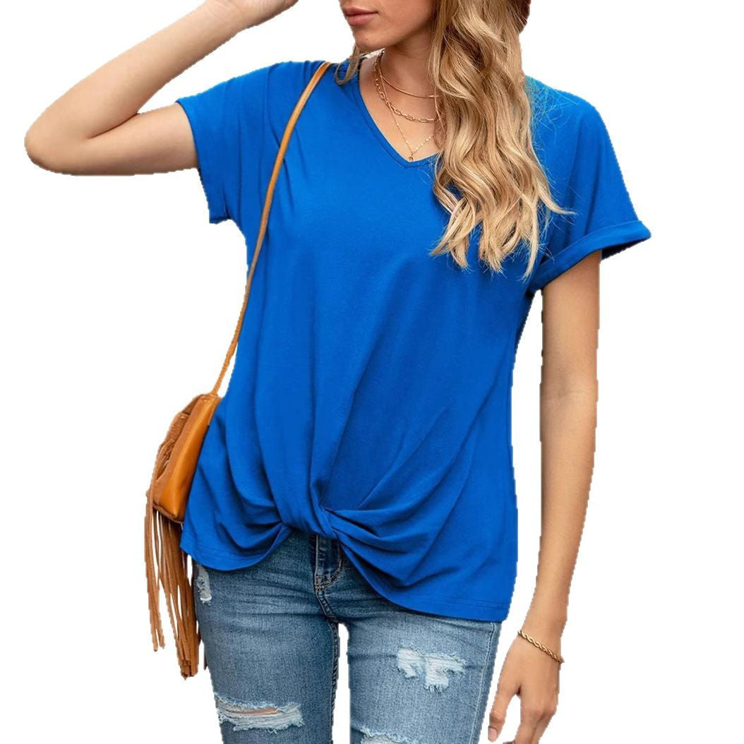 Women's Knot V-Neck Casual Top Ivyshape