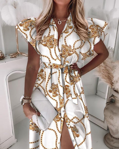 Women's shirt dress with luxurious chain pattern and voluminous sleeves Ivyshape