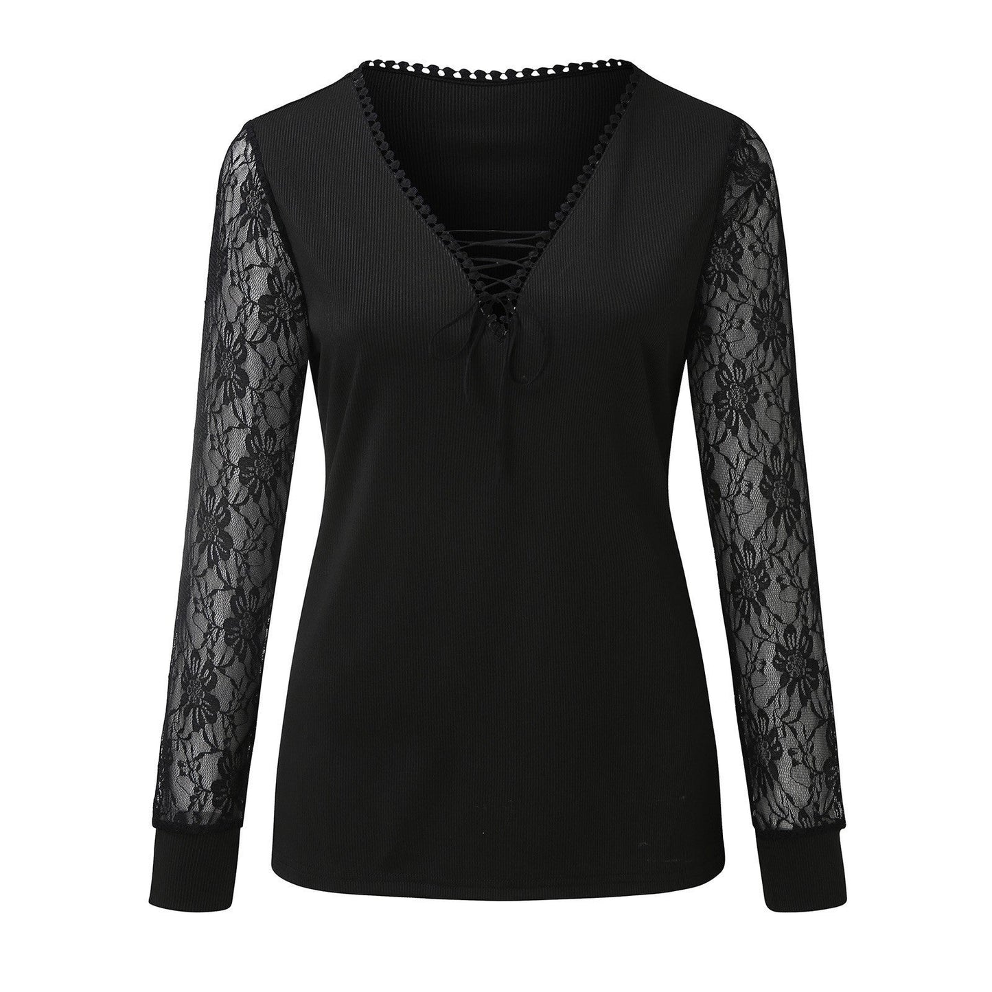 Ladies blouse with lace detail and V-neck Ivyshape