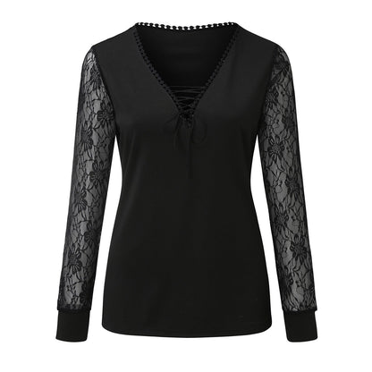 Ladies blouse with lace detail and V-neck Ivyshape