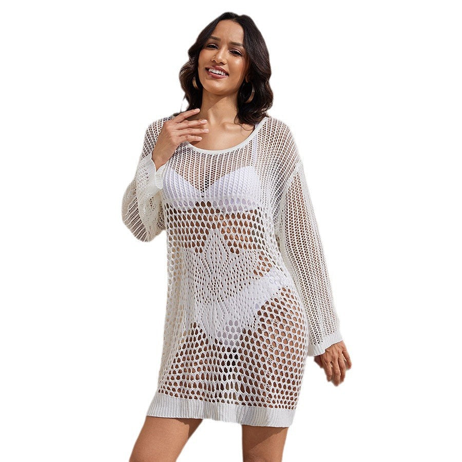 Women's Crochet Beach Dress with Transparent Net Design Ivyshape