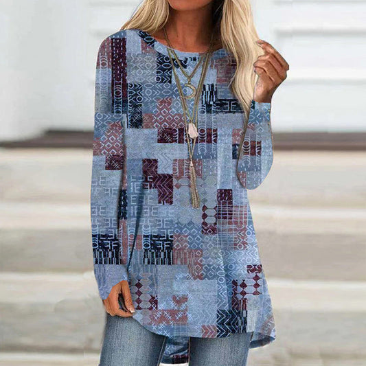 Women's Long Sleeve Tunic with Modern Pattern Ivyshape