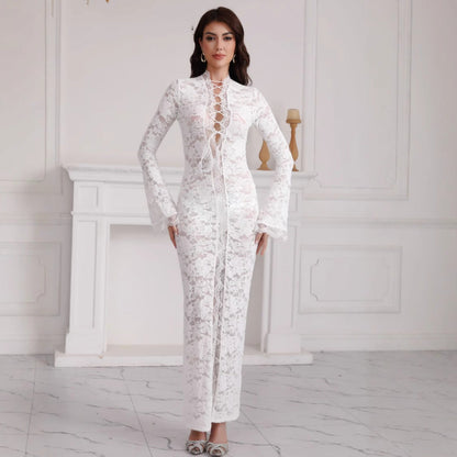 Ladies Elegant Lace Maxi Dress Ivyshape