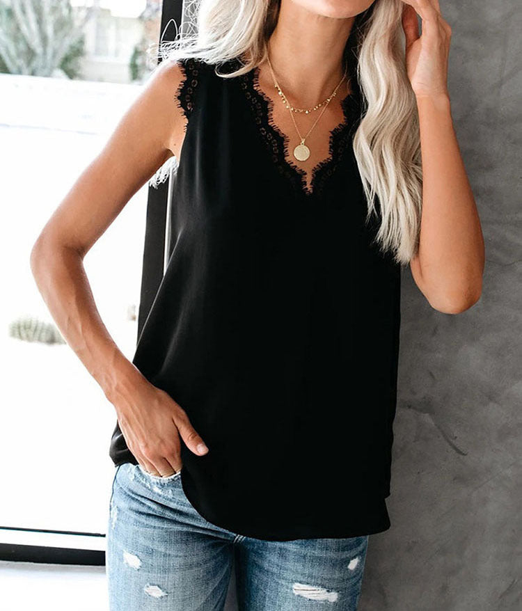 Women's sleeveless blouse shirt with lace trim Ivyshape