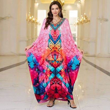 Ladies Kaftan with artistic ethnic pattern and side slits Ivyshape