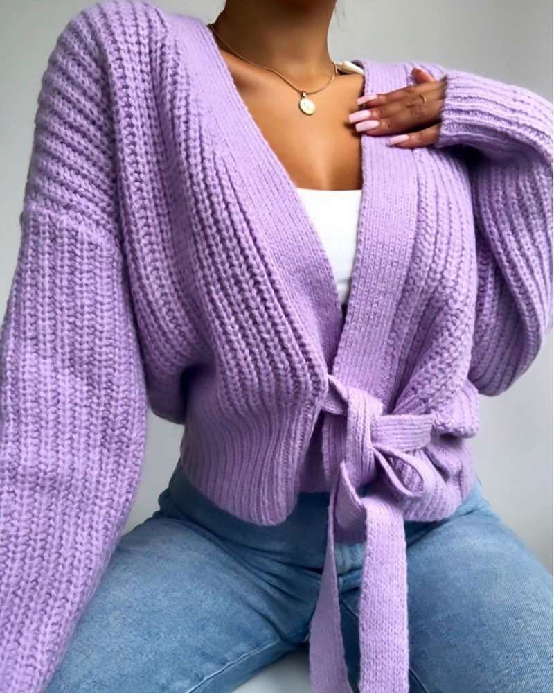 Women’s cardigan with a loose fit and trendy tie belt Ivyshape